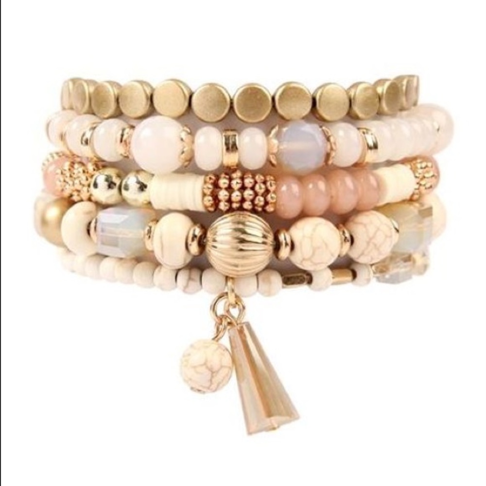 COPY - Natural multi beads stretch bracelet. Set of 5